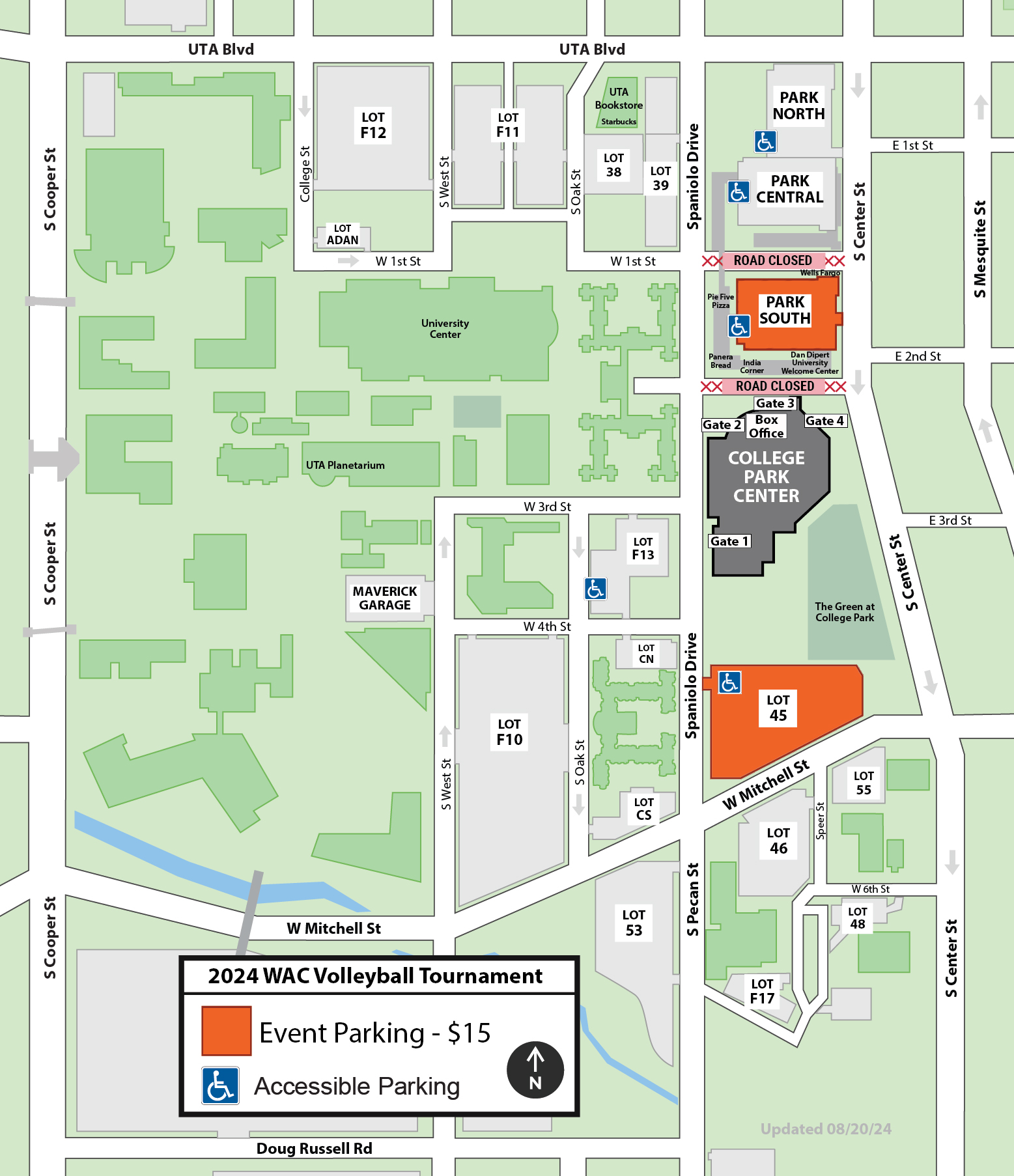 $15 parking in Park South parking garage and Lot 45.